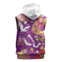 Hawaiian and Japanese Culture Together Sleeveless Hoodie Kakau Tribal Pattern and Irezumi Art Purple Color