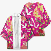Hawaiian and Japanese Culture Together Kimono Kakau Tribal Pattern and Irezumi Art Pink Color