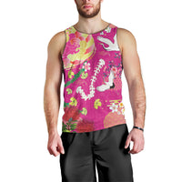 Hawaiian and Japanese Culture Together Men Tank Top Kakau Tribal Pattern and Irezumi Art Pink Color