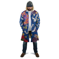 Hawaiian and Japanese Culture Together Cloak Kakau Tribal Pattern and Irezumi Art Blue Color