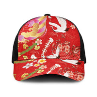 Hawaiian and Japanese Culture Together Baseball Net Cap Kakau Tribal Pattern and Irezumi Art Red Color LT03 One Size Black Red - Polynesian Pride