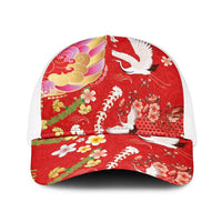 Hawaiian and Japanese Culture Together Baseball Net Cap Kakau Tribal Pattern and Irezumi Art Red Color LT03 One Size White Red - Polynesian Pride
