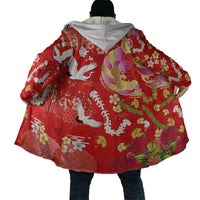 Hawaiian and Japanese Culture Together Cloak Kakau Tribal Pattern and Irezumi Art Red Color