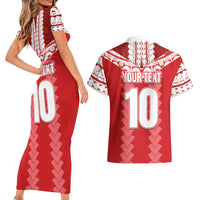 Custom Tahiti Football Polynesian Pattern Couples Matching Short Sleeve Bodycon Dress and Hawaiian Shirt LT03 - Polynesian Pride