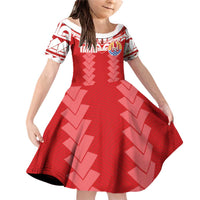 Custom Tahiti Football Polynesian Pattern Family Matching Off Shoulder Short Dress and Hawaiian Shirt LT03 Daughter's Dress Red - Polynesian Pride