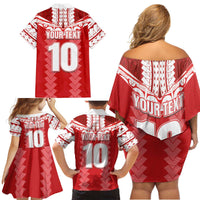 Custom Tahiti Football Polynesian Pattern Family Matching Off Shoulder Short Dress and Hawaiian Shirt LT03 - Polynesian Pride