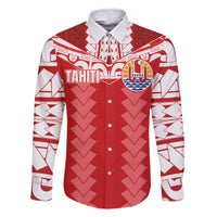 Custom Tahiti Football Polynesian Pattern Family Matching Off Shoulder Short Dress and Hawaiian Shirt LT03 Dad's Shirt - Long Sleeve Red - Polynesian Pride