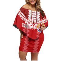 Custom Tahiti Football Polynesian Pattern Family Matching Off Shoulder Short Dress and Hawaiian Shirt LT03 Mom's Dress Red - Polynesian Pride