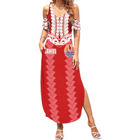 Custom Tahiti Football Polynesian Pattern Family Matching Summer Maxi Dress and Hawaiian Shirt LT03 Mom's Dress Red - Polynesian Pride
