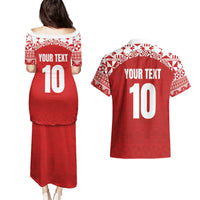 Custom Tonga Football Ngatu Tribal Tattoo Couples Matching Puletasi and Hawaiian Shirt LT03 - Polynesian Pride