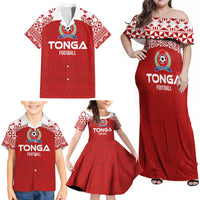 Custom Tonga Football Ngatu Tribal Tattoo Family Matching Off Shoulder Maxi Dress and Hawaiian Shirt LT03 - Polynesian Pride