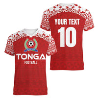 Custom Tonga Football Ngatu Tribal Tattoo Women V-Neck T-Shirt LT03 - Polynesian Pride