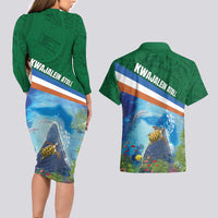Marshall Islands Kwajalein Atoll Couples Matching Long Sleeve Bodycon Dress and Hawaiian Shirt Polynesian Pattern and Undersea Animals LT03 - Polynesian Pride