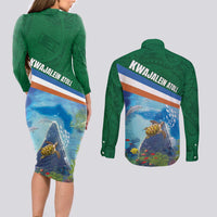 Marshall Islands Kwajalein Atoll Couples Matching Long Sleeve Bodycon Dress and Long Sleeve Button Shirt Polynesian Pattern and Undersea Animals LT03 - Polynesian Pride