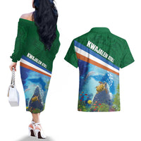 Marshall Islands Kwajalein Atoll Couples Matching Off The Shoulder Long Sleeve Dress and Hawaiian Shirt Polynesian Pattern and Undersea Animals LT03 - Polynesian Pride