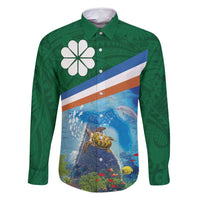 Marshall Islands Kwajalein Atoll Family Matching Long Sleeve Bodycon Dress and Hawaiian Shirt Polynesian Pattern and Undersea Animals LT03 Dad's Shirt - Long Sleeve Blue - Polynesian Pride