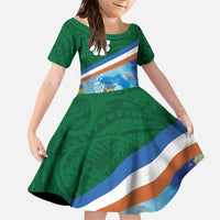 Marshall Islands Kwajalein Atoll Family Matching Mermaid Dress and Hawaiian Shirt Polynesian Pattern and Undersea Animals LT03 Daughter's Dress Blue - Polynesian Pride