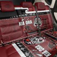 New Zealand Culture Back Car Seat Cover Kia Ora Aotearoa Moko Tattoo Mask with Waka and Maori Art Pattern LT03 - Polynesian Pride