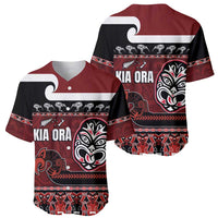 New Zealand Culture Baseball Jersey Kia Ora Aotearoa Moko Tattoo Mask with Waka and Maori Art Pattern LT03 - Polynesian Pride