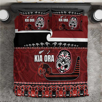 New Zealand Culture Bedding Set Kia Ora Aotearoa Moko Tattoo Mask with Waka and Maori Art Pattern LT03 Red - Polynesian Pride