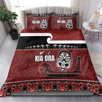 New Zealand Culture Bedding Set Kia Ora Aotearoa Moko Tattoo Mask with Waka and Maori Art Pattern LT03 - Polynesian Pride