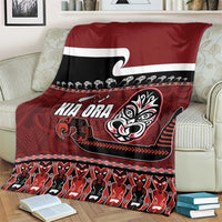 New Zealand Culture Blanket Kia Ora Aotearoa Moko Tattoo Mask with Waka and Maori Art Pattern LT03 - Polynesian Pride