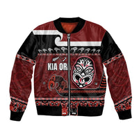 New Zealand Culture Bomber Jacket Kia Ora Aotearoa Moko Tattoo Mask with Waka and Maori Art Pattern LT03 Unisex Red - Polynesian Pride