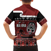New Zealand Culture Family Matching Off Shoulder Maxi Dress and Hawaiian Shirt Kia Ora Aotearoa Moko Tattoo Mask with Waka and Maori Art Pattern LT03 - Polynesian Pride