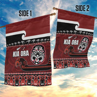 New Zealand Culture Garden Flag Kia Ora Aotearoa Moko Tattoo Mask with Waka and Maori Art Pattern LT03 - Polynesian Pride