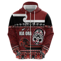 New Zealand Culture Hoodie Kia Ora Aotearoa Moko Tattoo Mask with Waka and Maori Art Pattern LT03 - Polynesian Pride