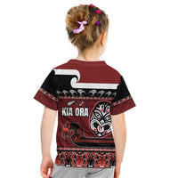 New Zealand Culture Kid T Shirt Kia Ora Aotearoa Moko Tattoo Mask with Waka and Maori Art Pattern LT03 - Polynesian Pride