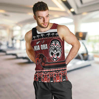 New Zealand Culture Men Tank Top Kia Ora Aotearoa Moko Tattoo Mask with Waka and Maori Art Pattern LT03 Red - Polynesian Pride