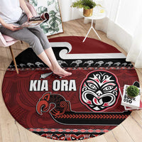New Zealand Culture Round Carpet Kia Ora Aotearoa Moko Tattoo Mask with Waka and Maori Art Pattern LT03 - Polynesian Pride