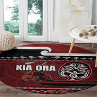 New Zealand Culture Round Carpet Kia Ora Aotearoa Moko Tattoo Mask with Waka and Maori Art Pattern LT03 - Polynesian Pride