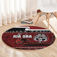 New Zealand Culture Round Carpet Kia Ora Aotearoa Moko Tattoo Mask with Waka and Maori Art Pattern LT03 - Polynesian Pride