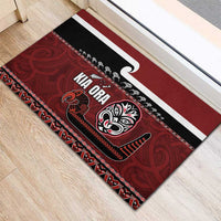 New Zealand Culture Rubber Doormat Kia Ora Aotearoa Moko Tattoo Mask with Waka and Maori Art Pattern LT03 - Polynesian Pride