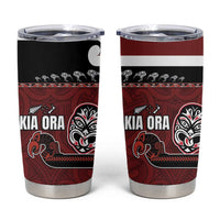 New Zealand Culture Tumbler Cup Kia Ora Aotearoa Moko Tattoo Mask with Waka and Maori Art Pattern LT03 Red - Polynesian Pride
