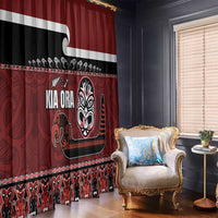 New Zealand Culture Window Curtain Kia Ora Aotearoa Moko Tattoo Mask with Waka and Maori Art Pattern LT03 - Polynesian Pride