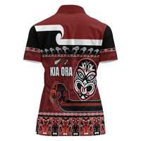 New Zealand Culture Women Polo Shirt Kia Ora Aotearoa Moko Tattoo Mask with Waka and Maori Art Pattern LT03 - Polynesian Pride