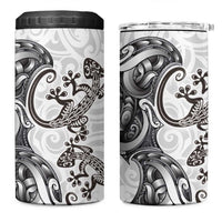 New Zealand Gecko Maori Art Tattoo 4 in 1 Can Cooler Tumbler White Color LT03 One Size: 16 oz White - Polynesian Pride