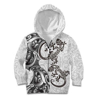 New Zealand Gecko Maori Art Tattoo Kid Hoodie White Color LT03 Zip Hoodie White - Polynesian Pride