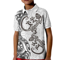New Zealand Gecko Maori Art Tattoo Kid Polo Shirt White Color LT03 Kid White - Polynesian Pride