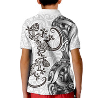 New Zealand Gecko Maori Art Tattoo Kid Polo Shirt White Color LT03 - Polynesian Pride