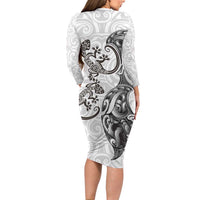 New Zealand Gecko Maori Art Tattoo Long Sleeve Bodycon Dress White Color LT03 - Polynesian Pride