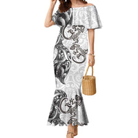 New Zealand Gecko Maori Art Tattoo Mermaid Dress White Color LT03 Women White - Polynesian Pride