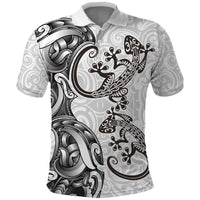 New Zealand Gecko Maori Art Tattoo Polo Shirt White Color LT03 White - Polynesian Pride