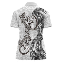 New Zealand Gecko Maori Art Tattoo Women Polo Shirt White Color LT03 - Polynesian Pride
