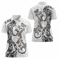 New Zealand Gecko Maori Art Tattoo Women Polo Shirt White Color LT03 - Polynesian Pride