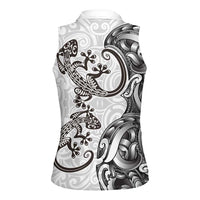 New Zealand Gecko Maori Art Tattoo Women Sleeveless Polo Shirt White Color LT03 - Polynesian Pride