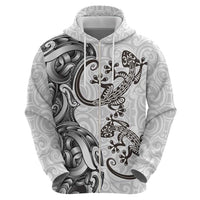 New Zealand Gecko Maori Art Tattoo Zip Hoodie White Color LT03 - Polynesian Pride